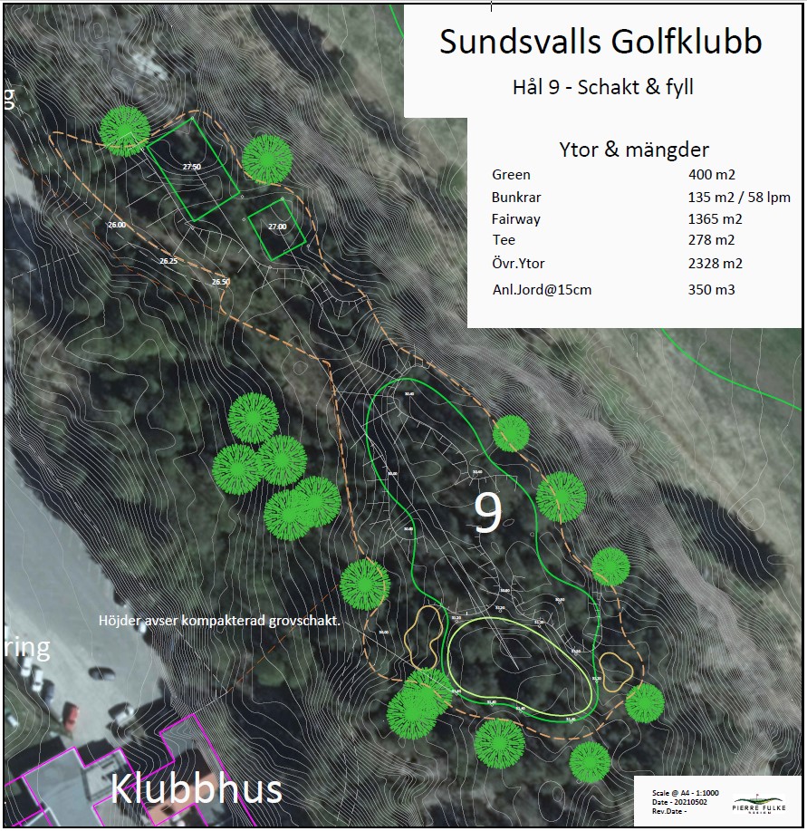 Sundsvalls Golfklubb bild- Skiss karta Hal 9 Sundsvalls golf klubb